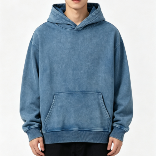 Custom 500 GSM Washed Blue Oversized Pullover Hoodie