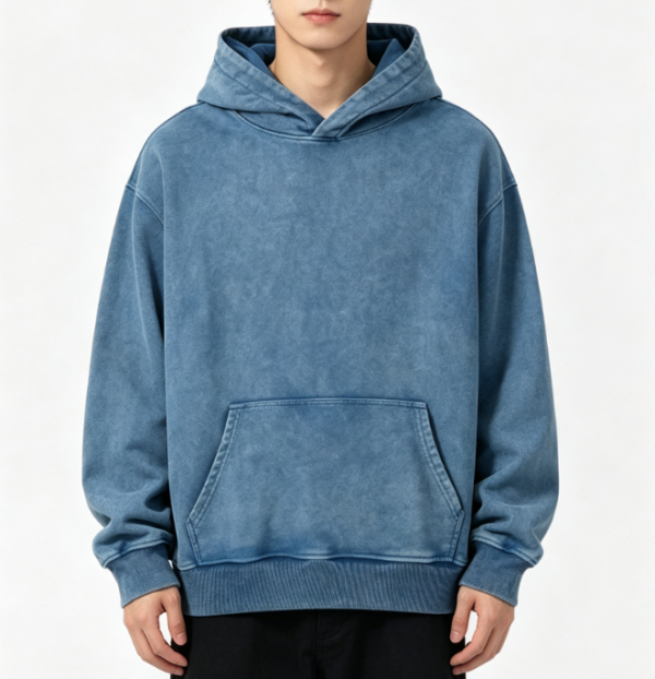 Custom 500 GSM Washed Blue Oversized Pullover Hoodie Custom 500 GSM Washed Blue Oversized Pullover Hoodie