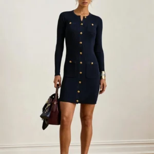 Custom Women's Merino Wool Cable-Knit Slim-Fit Sweater Dress