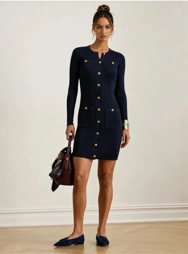 Custom Women's Merino Wool Cable-Knit Slim-Fit Sweater Dress