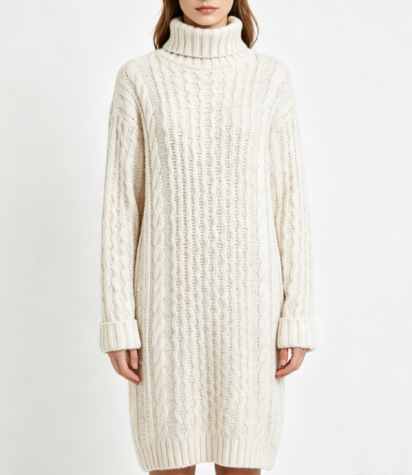 Custom Women's Cashmere Blend Cable-Knit Oversized Turtleneck Sweater Dress Bone Custom Women's Cashmere Blend Cable-Knit Oversized Turtleneck Sweater Dress Bone