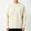 Custom Men's Cashmere Blend Cable-Knit Oversized Crew Neck Sweater Bone Custom Men's Cashmere Blend Cable-Knit Oversized Crew Neck Sweater Bone