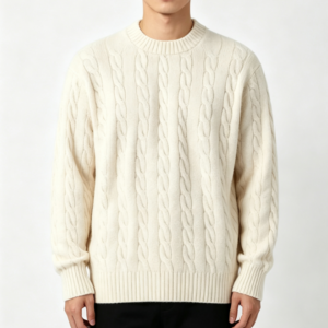 Custom Men's Cashmere Blend Cable-Knit Oversized Crew Neck Sweater Bone
