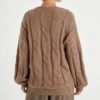 Custom Women's Cashmere Blend Cable-Knit Longline V Neck Sweater Chocolate Brown - view 2