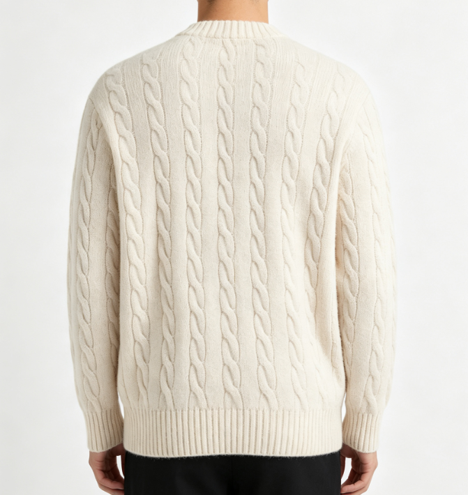 Custom Men's Cashmere Blend Cable-Knit Oversized Crew Neck Sweater Bone - view 2