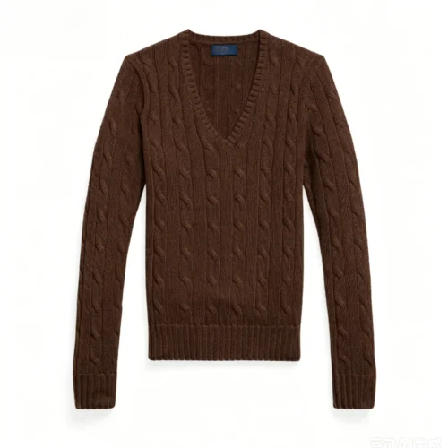 Custom Women's Cashmere Blend Cable-Knit Brown Sweater - Style 74FF46