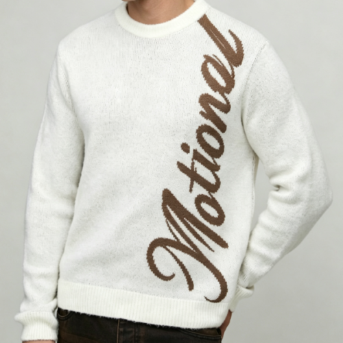Custom Men's Cashmere Blend Jacquard Oversized Crew Neck Sweater Off White Custom Men's Cashmere Blend Jacquard Oversized Crew Neck Sweater Off White
