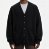 Custom Men's Cashmere Blend Ribbed Oversized Button-Up Cardigan Black