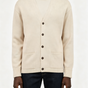 Custom Men's Cashmere Blend Ribbed Oversized Button-Up Cardigan Cream