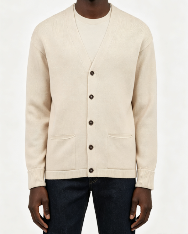 Custom Men's Cashmere Blend Ribbed Oversized Button-Up Cardigan Cream