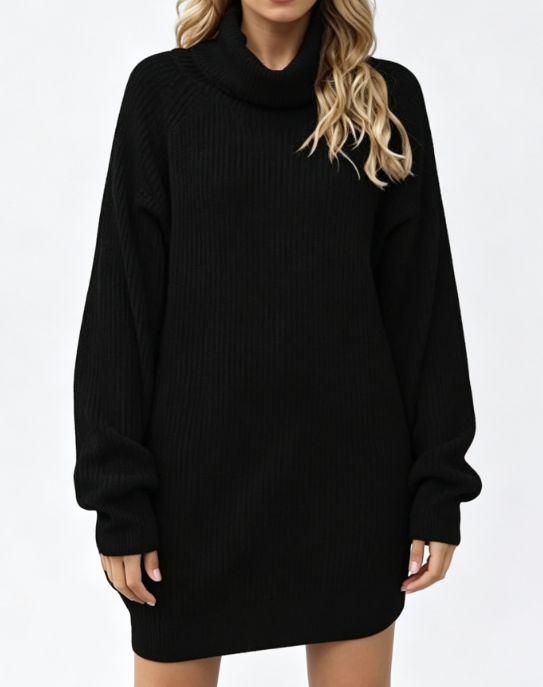 Custom Women's Cashmere Blend Ribbed Oversized Turtleneck Sweater Dress Black Custom Women's Cashmere Blend Ribbed Oversized Turtleneck Sweater Dress Black