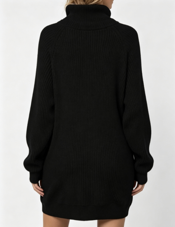 Custom Women's Cashmere Blend Ribbed Oversized Turtleneck Sweater Dress Black - view 2 Custom Women's Cashmere Blend Ribbed Oversized Turtleneck Sweater Dress Black - view 2