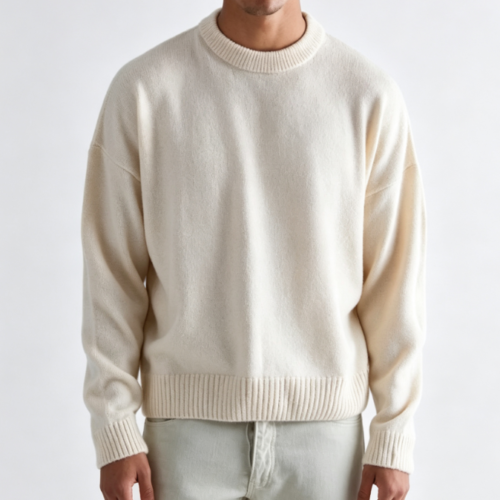Custom Men's Cashmere Blend Ribbed Oversized Crew Neck Sweater Cream Custom Men's Cashmere Blend Ribbed Oversized Crew Neck Sweater Cream
