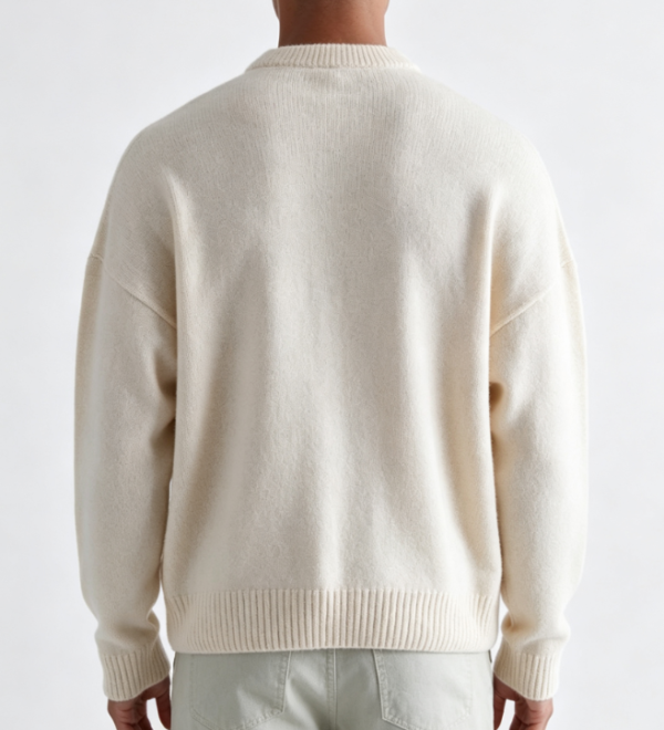 Custom Men's Cashmere Blend Ribbed Oversized Crew Neck Sweater Cream - view 2