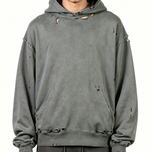Custom Men's Premium Cotton Distressed Oversized Pullover Hoodie Slate Grey Custom Men's Premium Cotton Distressed Oversized Pullover Hoodie Slate Grey
