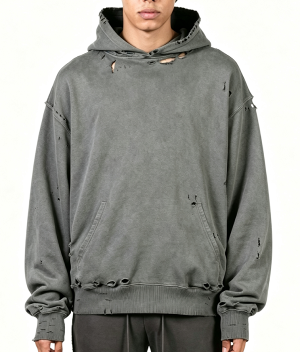 Custom Men's Premium Cotton Distressed Oversized Pullover Hoodie Slate Grey Custom Men's Premium Cotton Distressed Oversized Pullover Hoodie Slate Grey