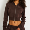 Custom Women's Premium Cotton Embroidered Cropped Zip-Up Hoodie Chocolate Brown