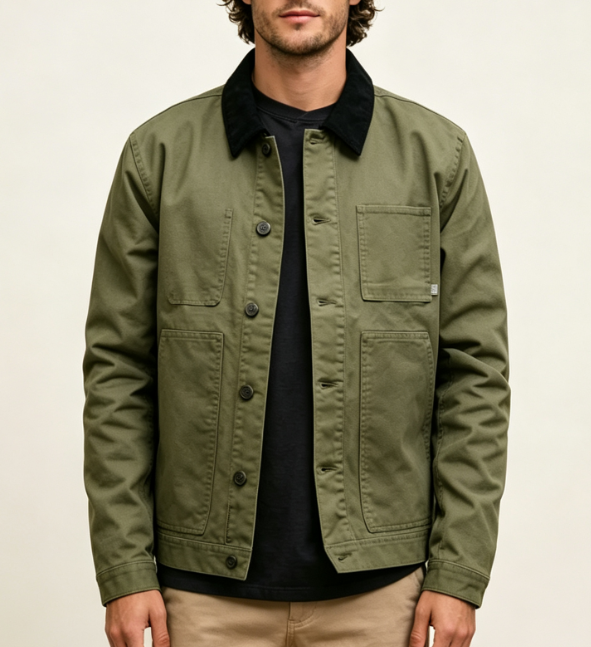 Custom Men's Cotton Canvas Embroidered Oversized Trucker Jacket Olive Custom Men's Cotton Canvas Embroidered Oversized Trucker Jacket Olive