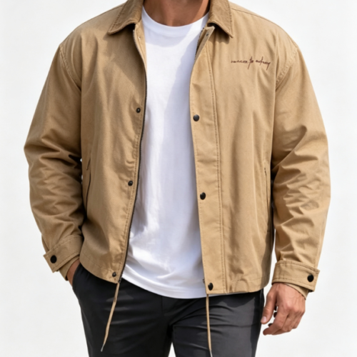 Custom Men's Cotton Canvas Embroidered Oversized Bomber Jacket Khaki Custom Men's Cotton Canvas Embroidered Oversized Bomber Jacket Khaki