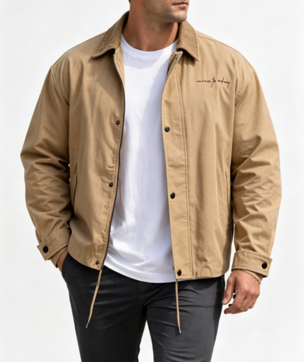 Custom Men's Cotton Canvas Embroidered Oversized Bomber Jacket Khaki