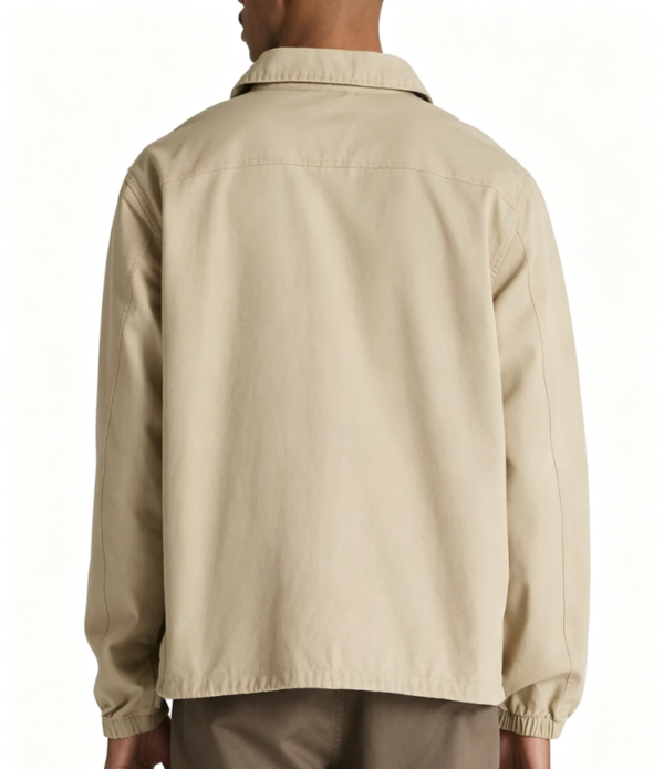 Custom Men's Cotton Canvas Embroidered Oversized Coach Jacket Sand - view 2 Custom Men's Cotton Canvas Embroidered Oversized Coach Jacket Sand - view 2
