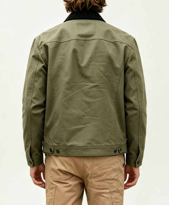 Custom Men's Cotton Canvas Embroidered Oversized Trucker Jacket Olive - view 2 Custom Men's Cotton Canvas Embroidered Oversized Trucker Jacket Olive - view 2