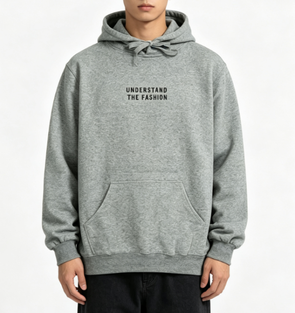 Custom Men's Premium Cotton Embroidered Regular Pullover Hoodie Heather Grey