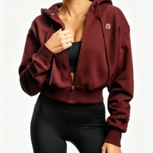 Custom Women's Premium Cotton Graphic Cropped Zip-Up Hoodie Burgundy