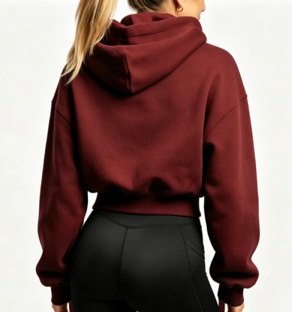 Custom Women's Premium Cotton Graphic Cropped Zip-Up Hoodie Burgundy - view 2