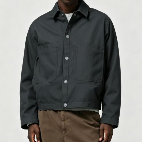 Custom Men's Cotton Canvas Cropped Coach Jacket Charcoal Custom Men's Cotton Canvas Cropped Coach Jacket Charcoal