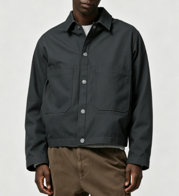 Custom Men's Cotton Canvas Cropped Coach Jacket Charcoal
