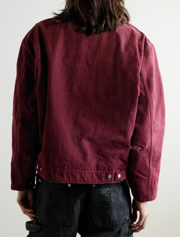 Custom Men's Cotton Canvas Washed Cropped Trucker Jacket Burgundy - view 2