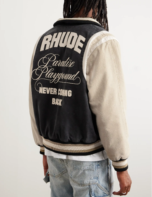 Custom Men's Cotton Canvas Washed Cropped Varsity Jacket Black - view 2