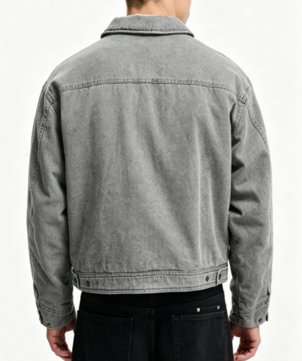 Custom Men's Cotton Canvas Washed Cropped Bomber Jacket Heather Grey - view 2
