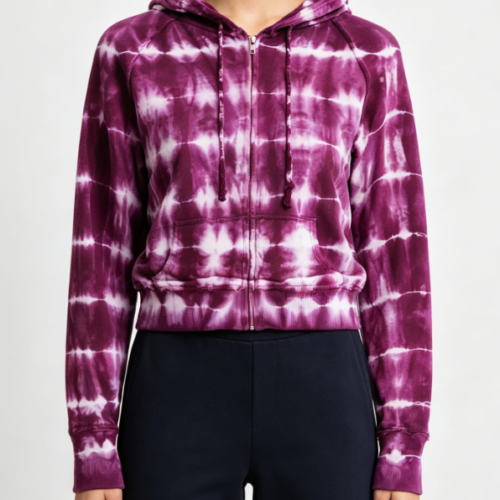 Custom Women's Premium Cotton Tie-Dye Cropped Zip-Up Hoodie Burgundy Custom Women's Premium Cotton Tie-Dye Cropped Zip-Up Hoodie Burgundy