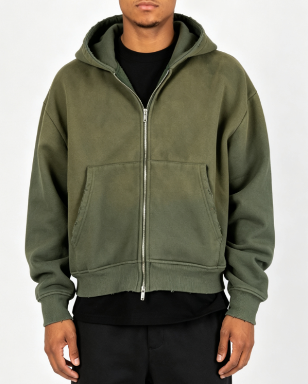 Custom Men's Premium Cotton Distressed Regular Zip-Up Hoodie Forest Green Custom Men's Premium Cotton Distressed Regular Zip-Up Hoodie Forest Green