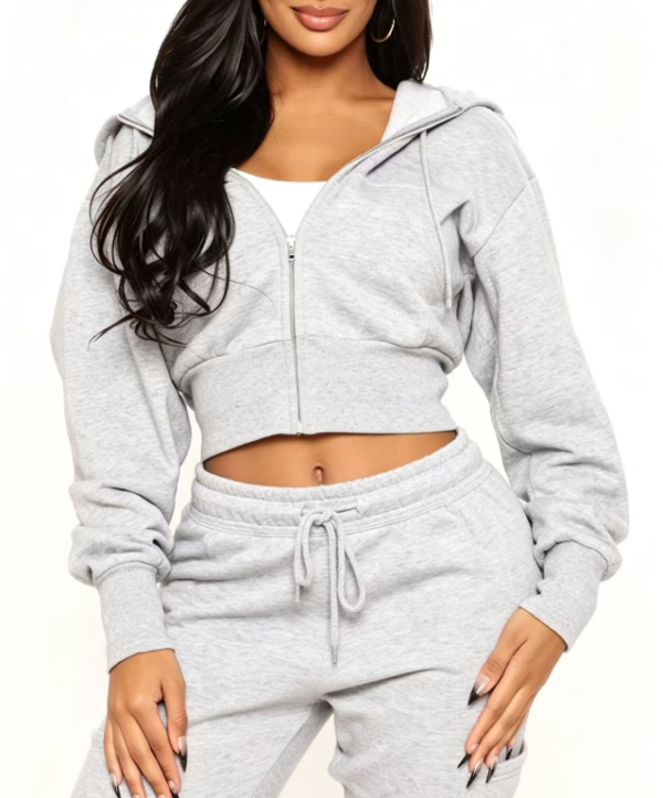 Custom Women's Premium Cotton Cropped Zip-Up Hoodie Heather Grey Custom Women's Premium Cotton Cropped Zip-Up Hoodie Heather Grey