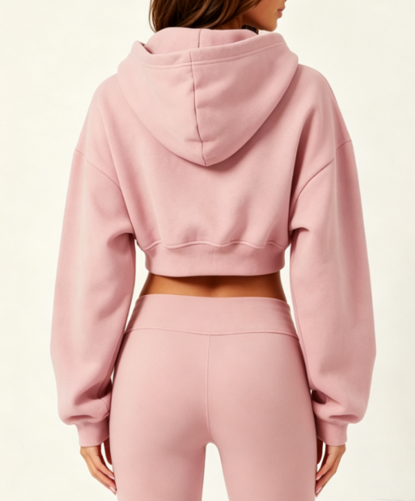 Custom Women's Premium Cotton Streetwear Cropped Zip-Up Hoodie Dusty Pink - view 2