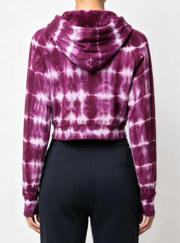 Custom Women's Premium Cotton Tie-Dye Cropped Zip-Up Hoodie Burgundy - view 2