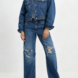 Custom Women's Denim Distressed Relaxed Denim Set Blue