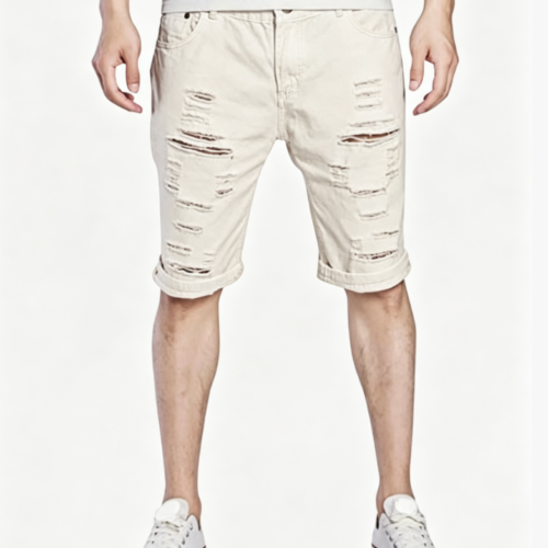 Custom Men's Denim Distressed Slim Denim Shorts Bone Custom Men's Denim Distressed Slim Denim Shorts Bone
