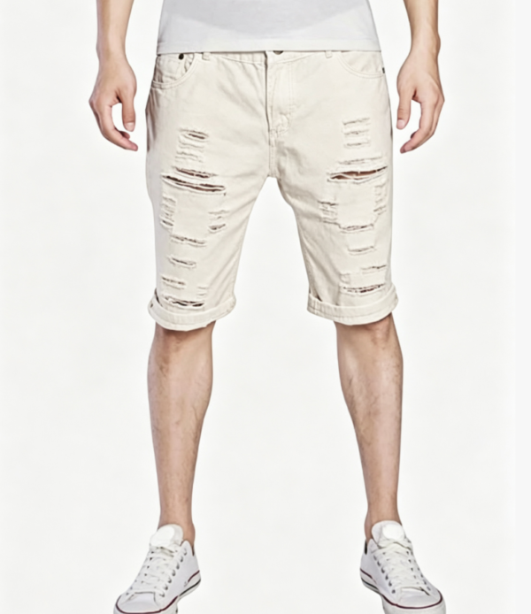 Custom Men's Denim Distressed Slim Denim Shorts Bone