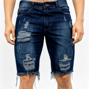 Custom Men's Denim Distressed Slim Denim Shorts Navy