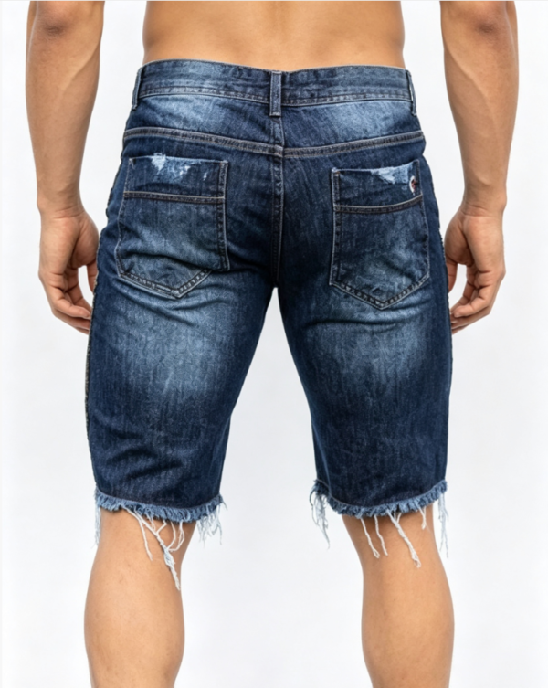 Custom Men's Denim Distressed Slim Denim Shorts Navy - view 2