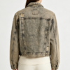 Custom Women's Denim Distressed Cropped Trucker Jacket Army Green - view 2 Custom Women's Denim Distressed Cropped Trucker Jacket Army Green - view 2