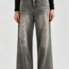 Custom Women's Selvedge Denim Distressed Baggy Jeans Slate Grey Custom Women's Selvedge Denim Distressed Baggy Jeans Slate Grey