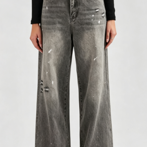 Custom Women's Selvedge Denim Distressed Baggy Jeans Slate Grey Custom Women's Selvedge Denim Distressed Baggy Jeans Slate Grey