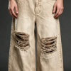 Custom Men's 14oz Denim Distressed Baggy Jeans Sand Wash Custom Men's 14oz Denim Distressed Baggy Jeans Sand Wash