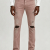 Custom Men's 14oz Denim Distressed Skinny Jeans Dusty Pink Custom Men's 14oz Denim Distressed Skinny Jeans Dusty Pink