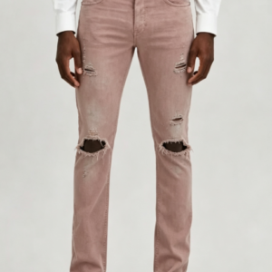 Custom Men's 14oz Denim Distressed Skinny Jeans Dusty Pink